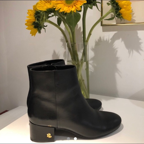 Ralph Lauren Leather Black Heeled Booties - Picture 1 of 2